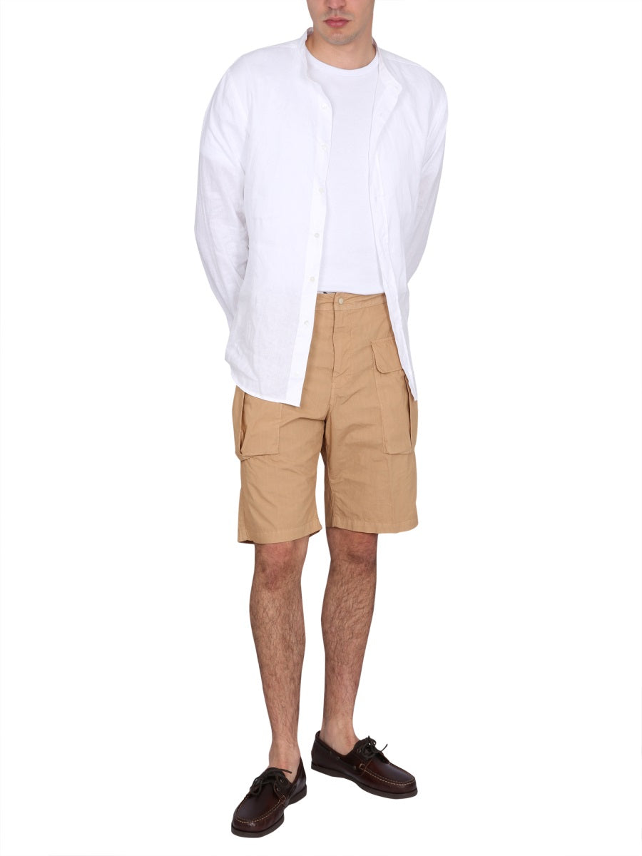 Aspesi Cotton Button Closure Bermuda Shorts — Yellow, view 4