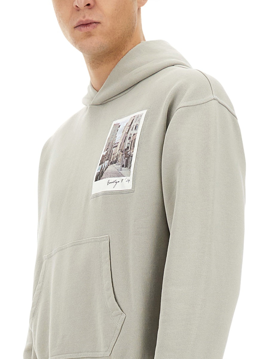 Helmut Lang Postcard-Print Cotton Sweatshirt — Gray, view 2
