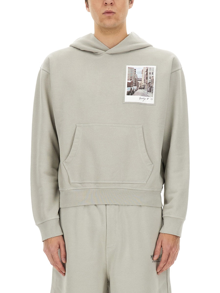Helmut Lang Postcard-Print Cotton Sweatshirt — Gray, view 3