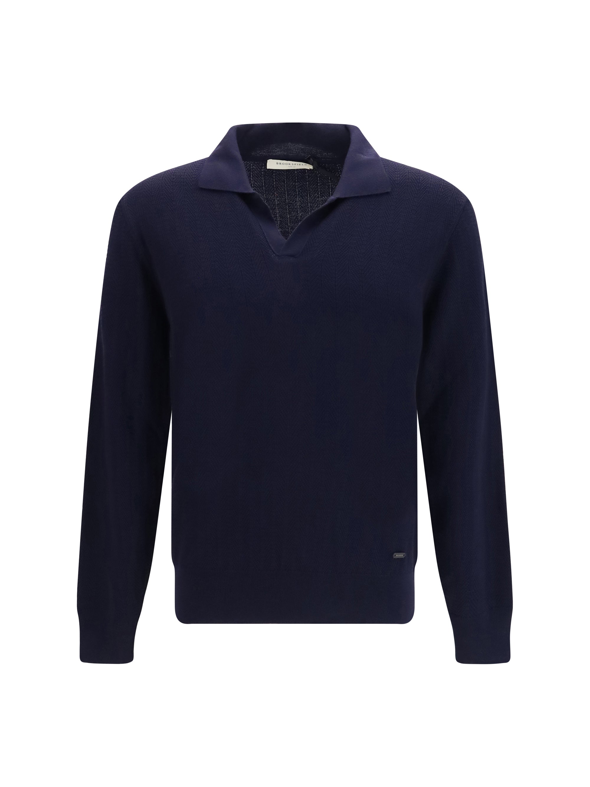 Brooksfield Polo Collar Fleece Wool Sweater — Navy, view 2