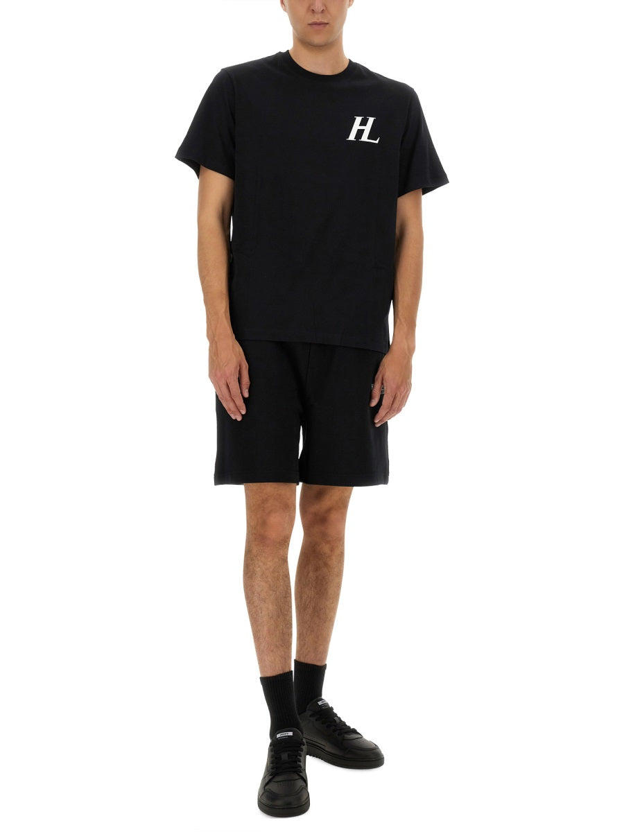 Helmut Lang Logo-Embroidered Cotton Bermuda Shorts — Black, view 3