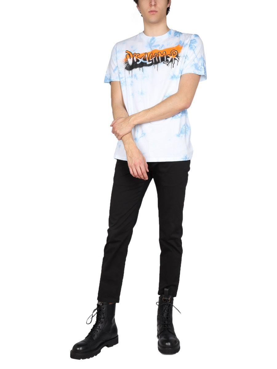 Disclaimer Logo Print Cotton T-Shirt — Blue, view 3