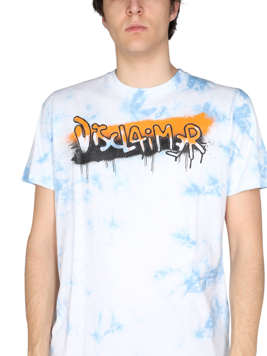Disclaimer Logo Print Cotton T-Shirt — Blue, view 4