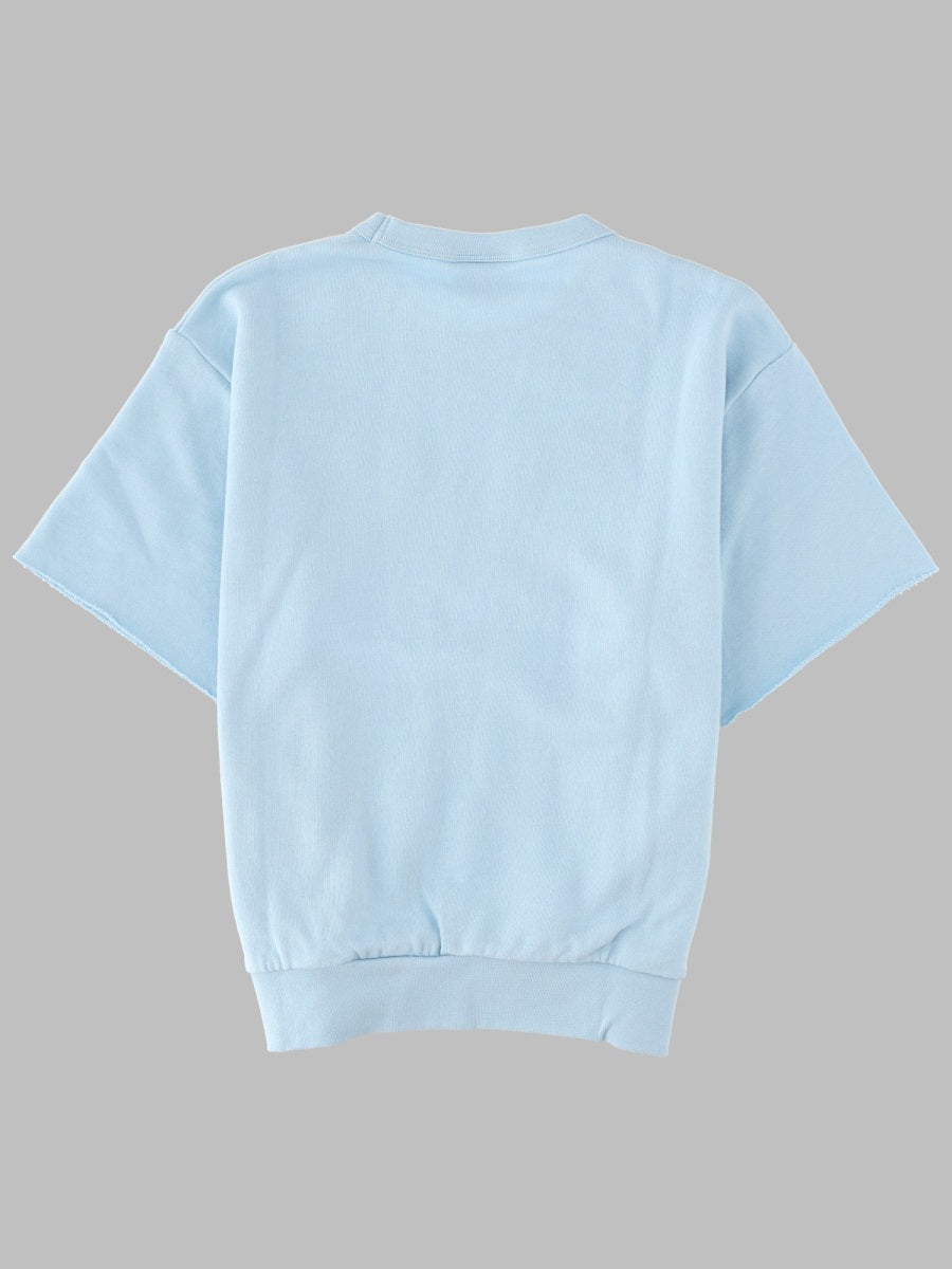 Finger In The Nose Short-Sleeve Cotton Sweater — Blue, view 2