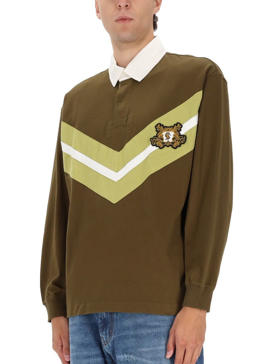 Hugo College Style Logo Cotton Polo Shirt — Green, view 2