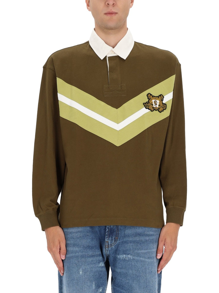 Hugo College Style Logo Cotton Polo Shirt — Green, view 3