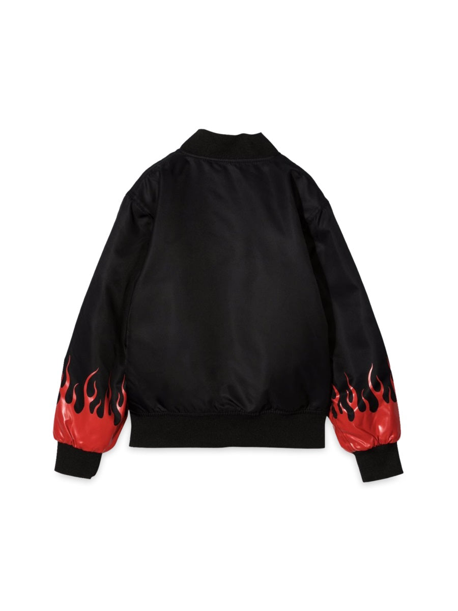 Vision Of Super Nylon Red Flame Motif Bomber Jacket — Black, view 2
