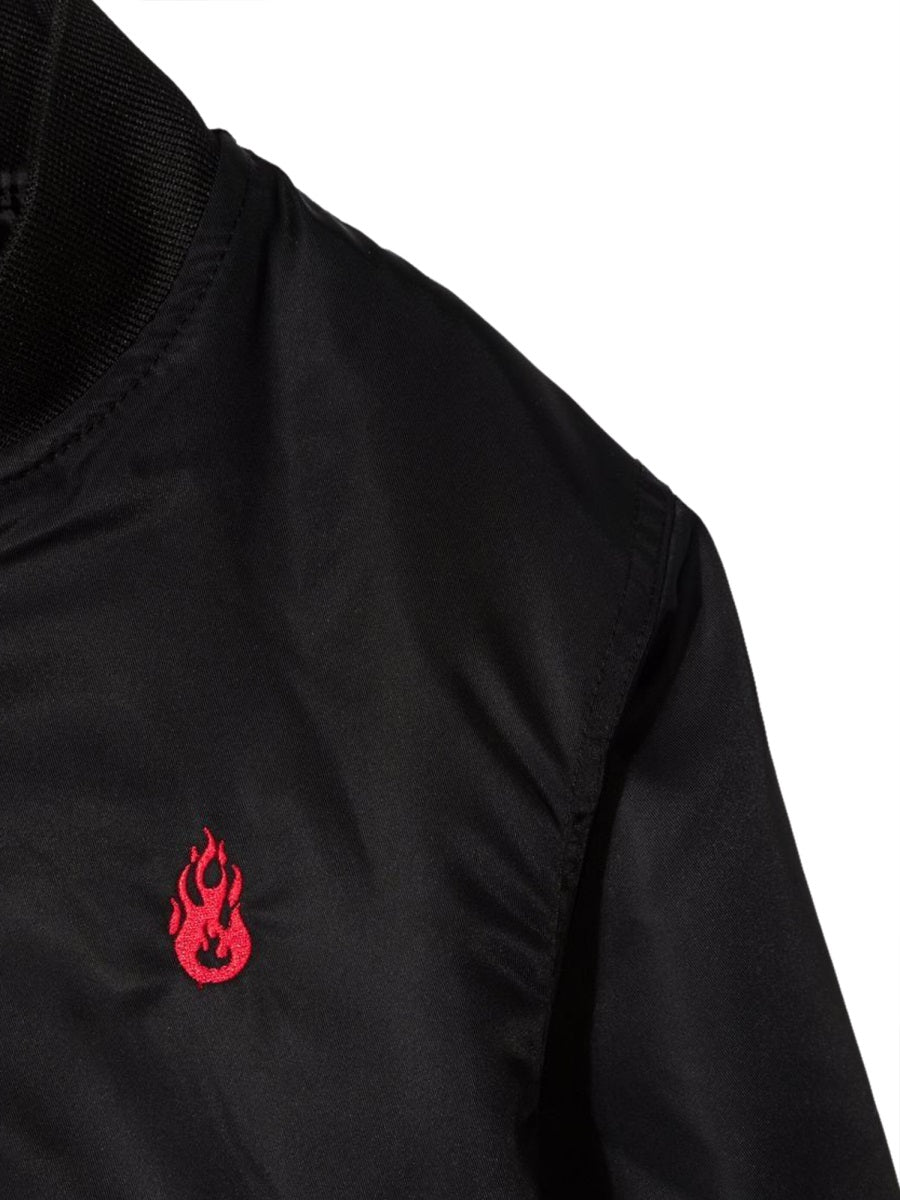Vision Of Super Nylon Red Flame Motif Bomber Jacket — Black, view 3
