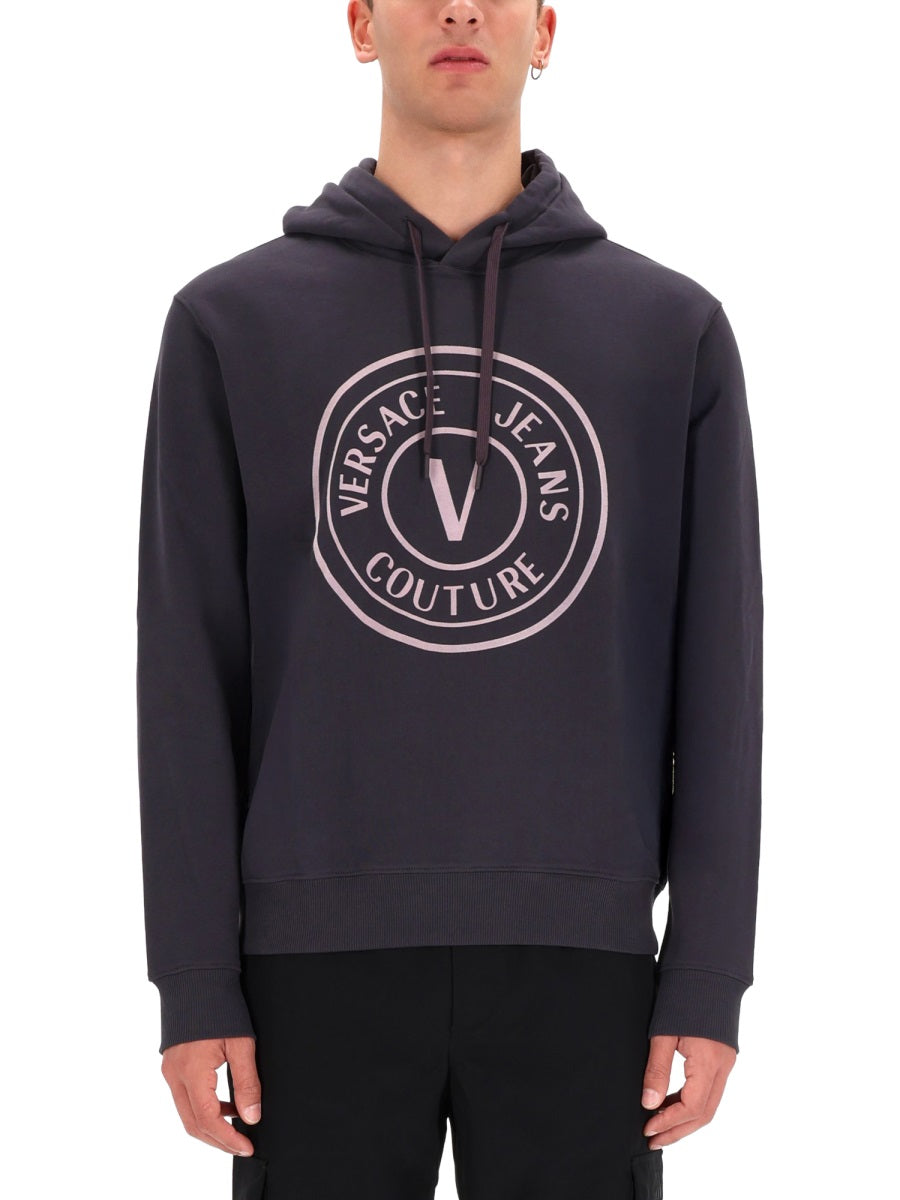 Versace Jeans Couture Logo-Printed Cotton Sweatshirt — Gray, view 3