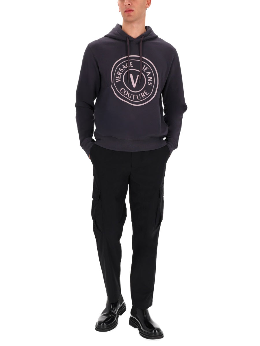 Versace Jeans Couture Logo-Printed Cotton Sweatshirt — Gray, view 4