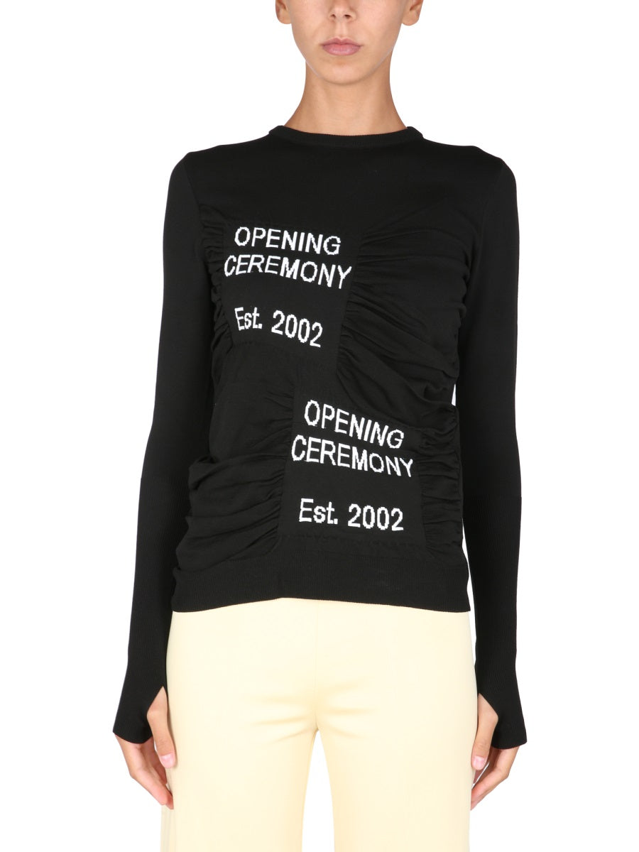 Opening Ceremony Front-Embroidered Crew Neck Sweater — Black by Opening Ceremony