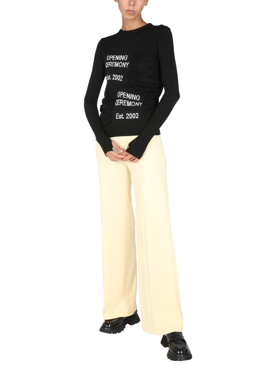 Opening Ceremony Front-Embroidered Crew Neck Sweater — Black, view 2