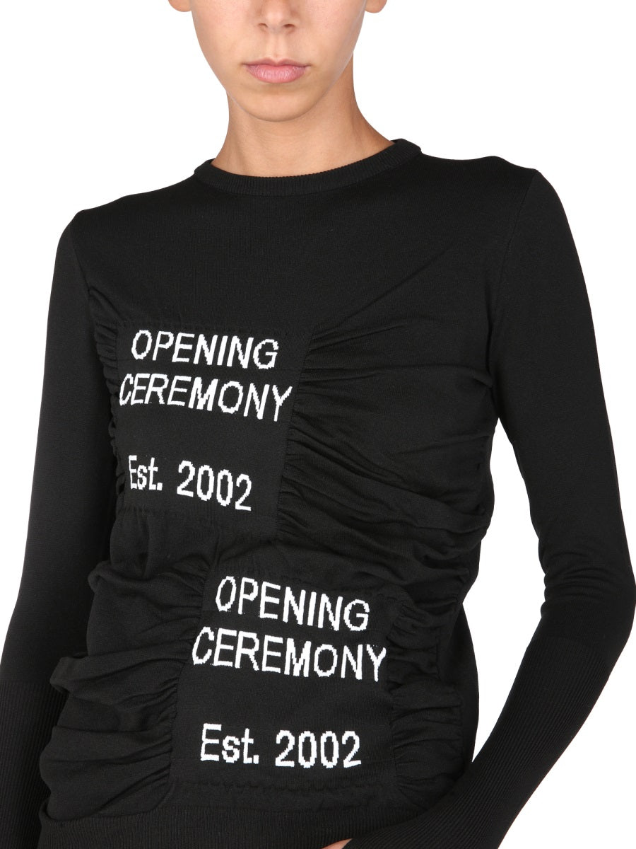 Opening Ceremony Front-Embroidered Crew Neck Sweater — Black, view 4