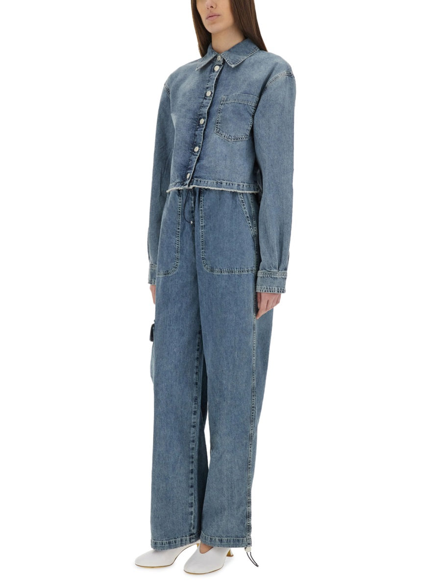 Moschino Wide Fit Denim Cargo Pants — Blue, view 3
