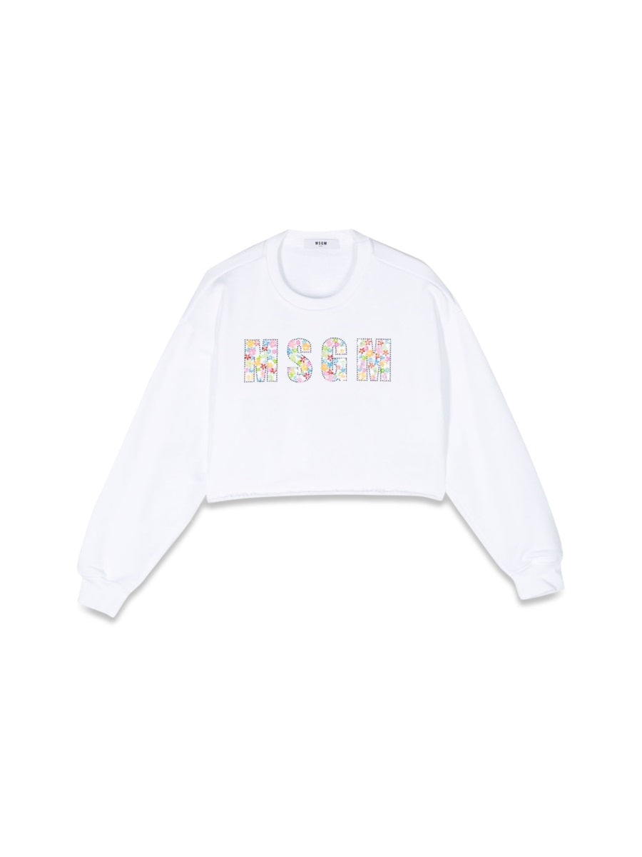MSGM Cropped Cotton Sweatshirt — White by Msgm