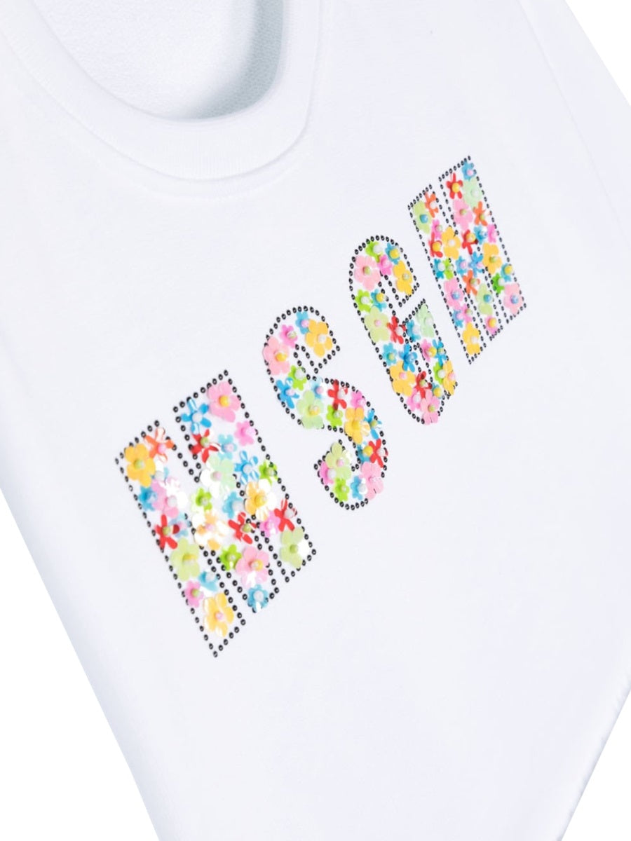 MSGM Cropped Cotton Sweatshirt — White, view 3