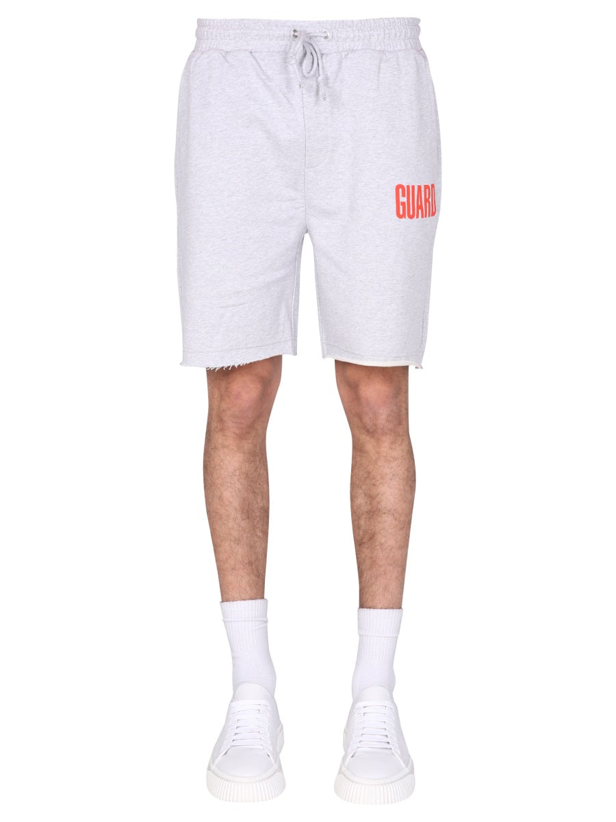 Helmut Lang Fleece Cotton Bermuda Shorts — Gray, view 2