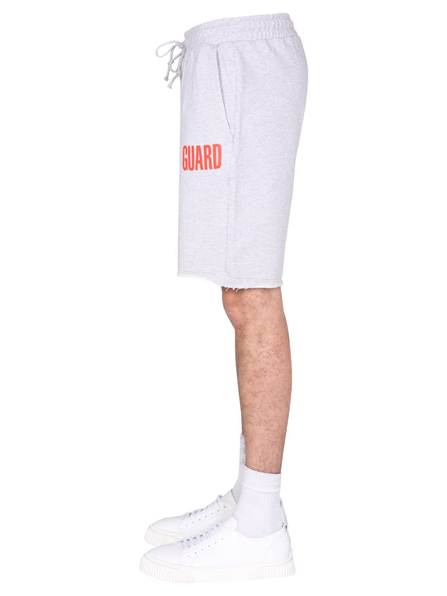 Helmut Lang Fleece Cotton Bermuda Shorts — Gray, view 3