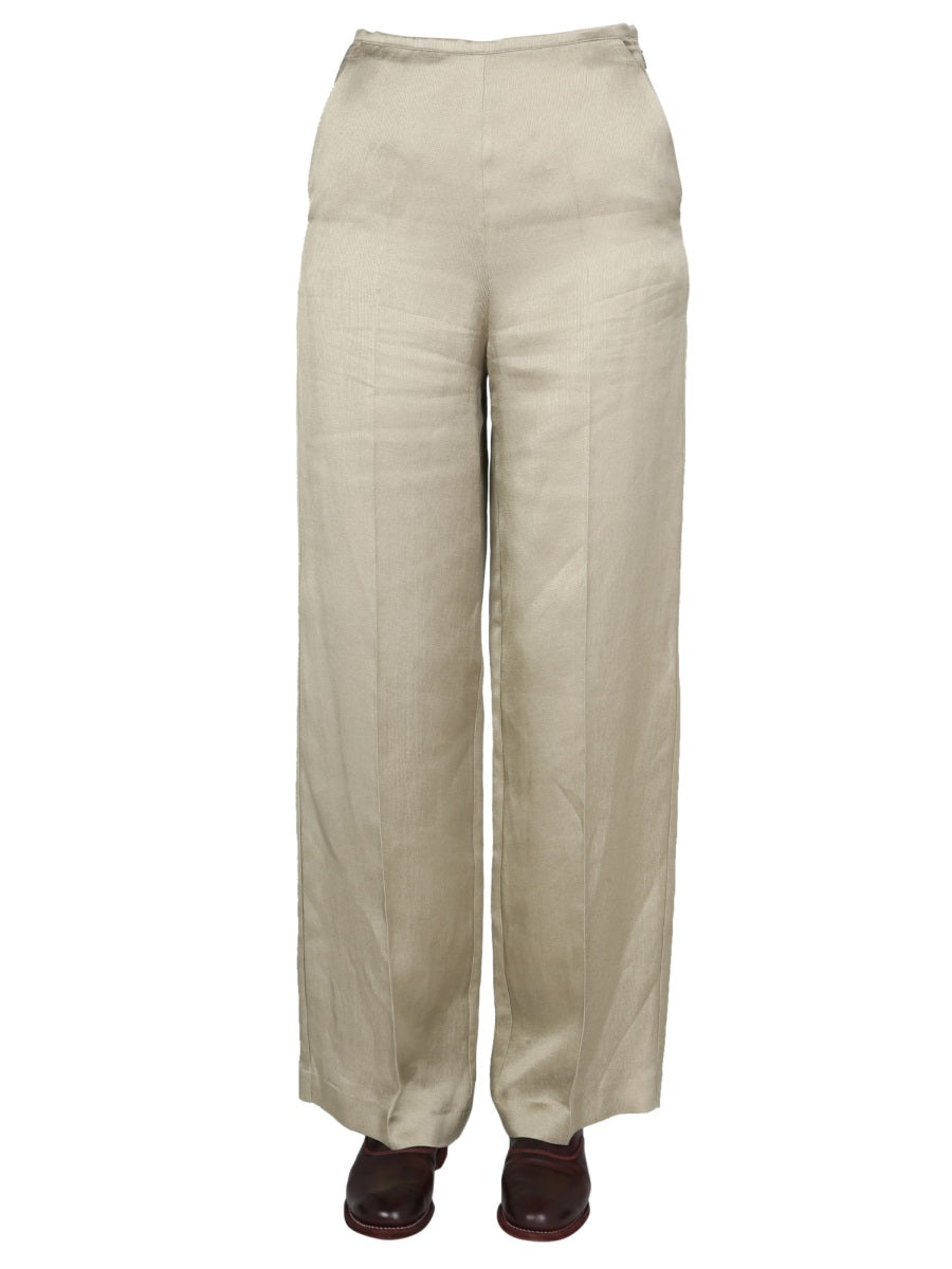 Alysi Satin Viscose-Linen Trousers — Beige, view 2