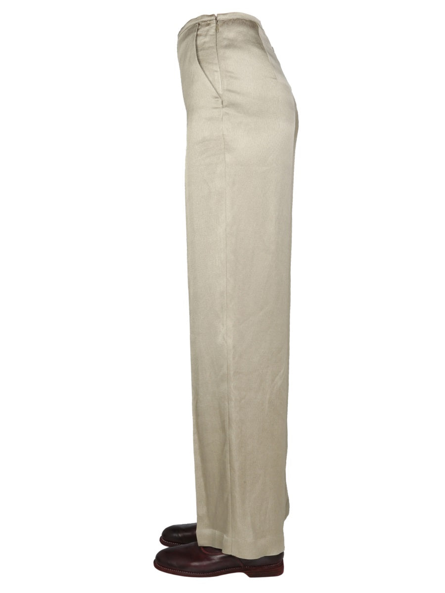Alysi Satin Viscose-Linen Trousers — Beige, view 4
