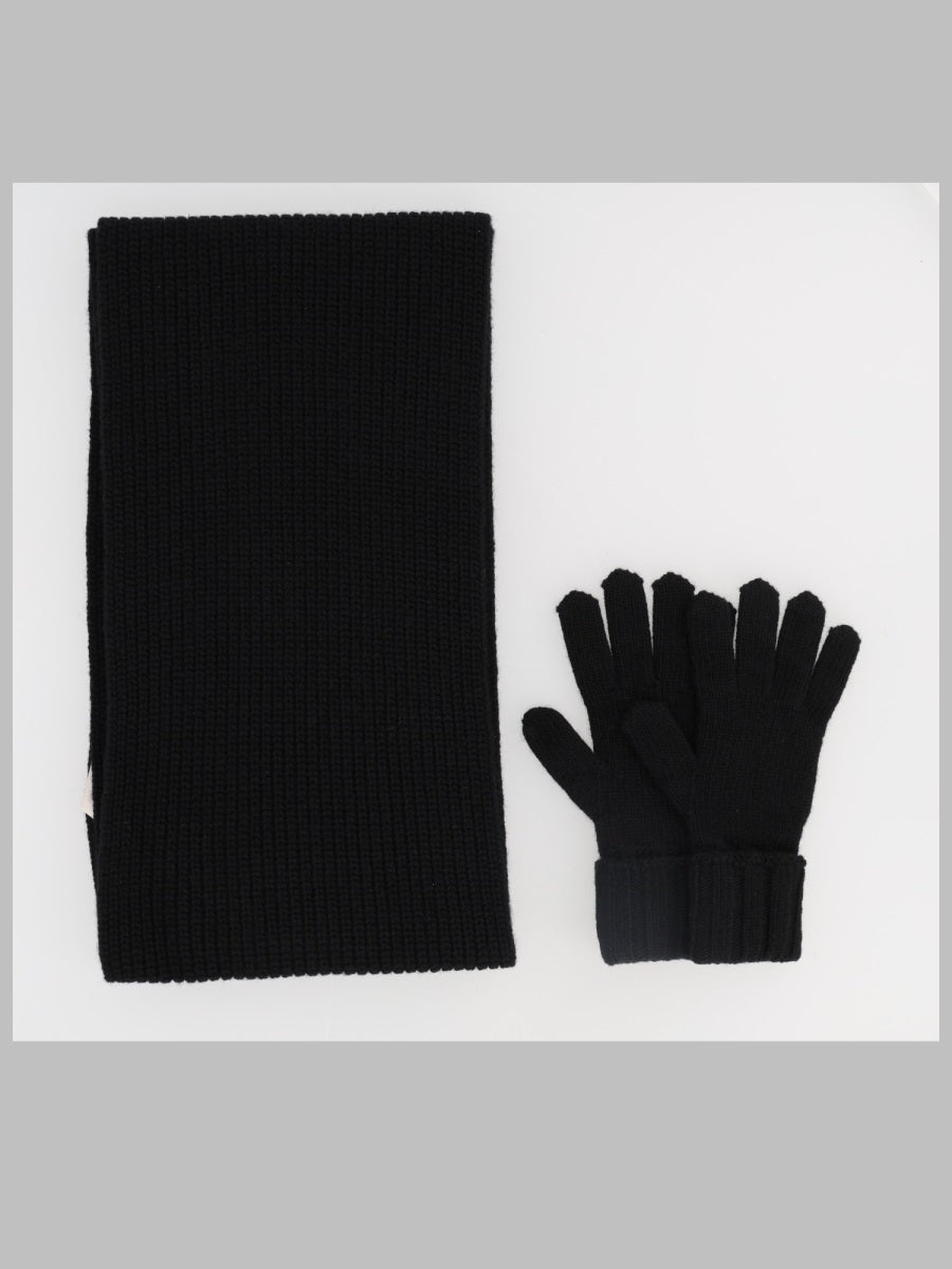 Moncler Virgin Wool Knit Glove & Scarf Set — Black, view 2