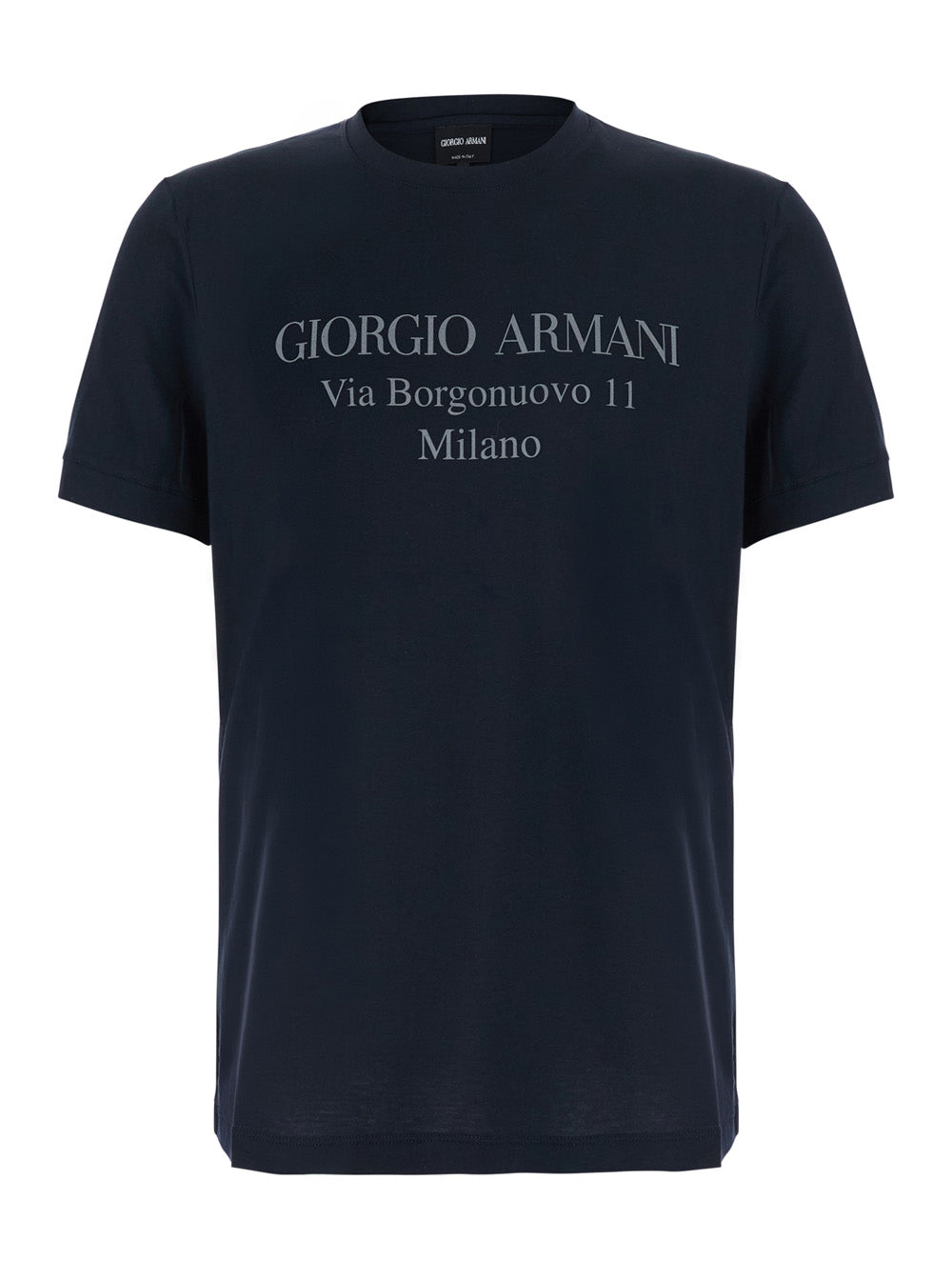 Giorgio Armani Logo-Embroidered Address Print T-Shirt — Navy by Giorgio Armani