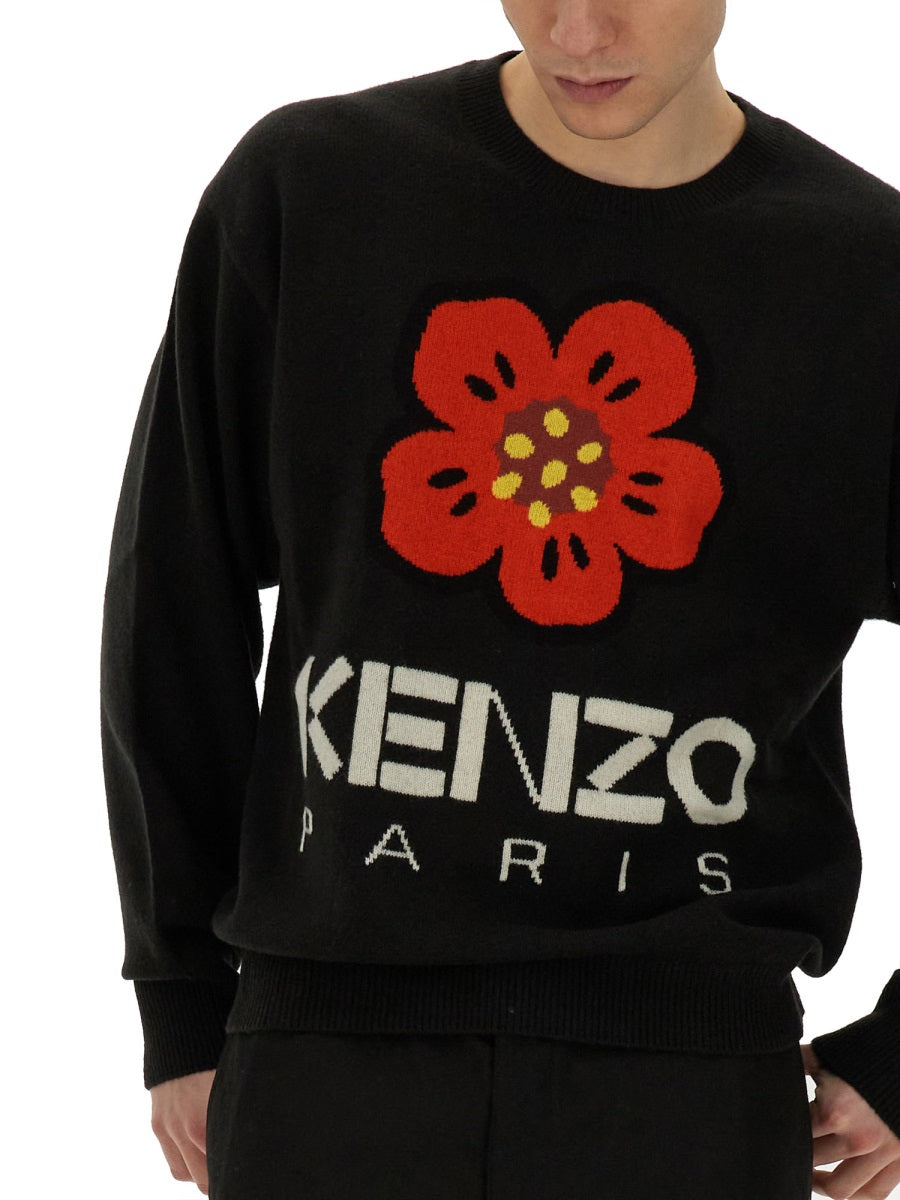 Kenzo Boke Flower Embroidery Wool Sweater — Black, view 2