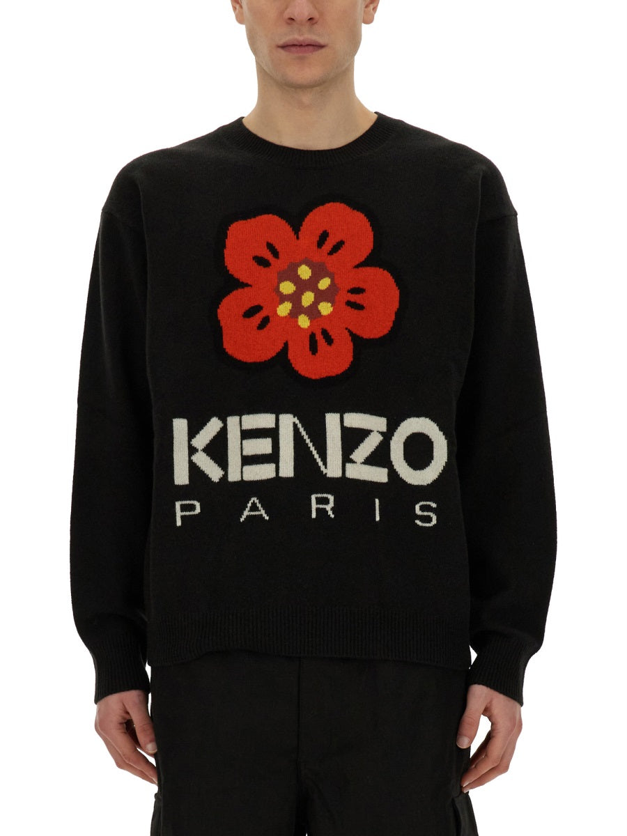 Kenzo Boke Flower Embroidery Wool Sweater — Black, view 3
