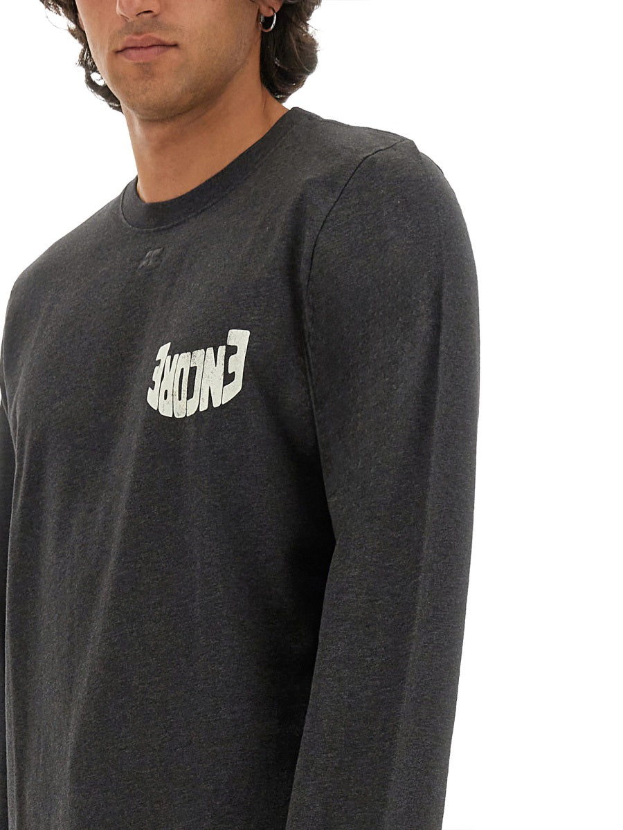 CourrèGes Logo-Printed Cotton T-shirt — Black, view 2