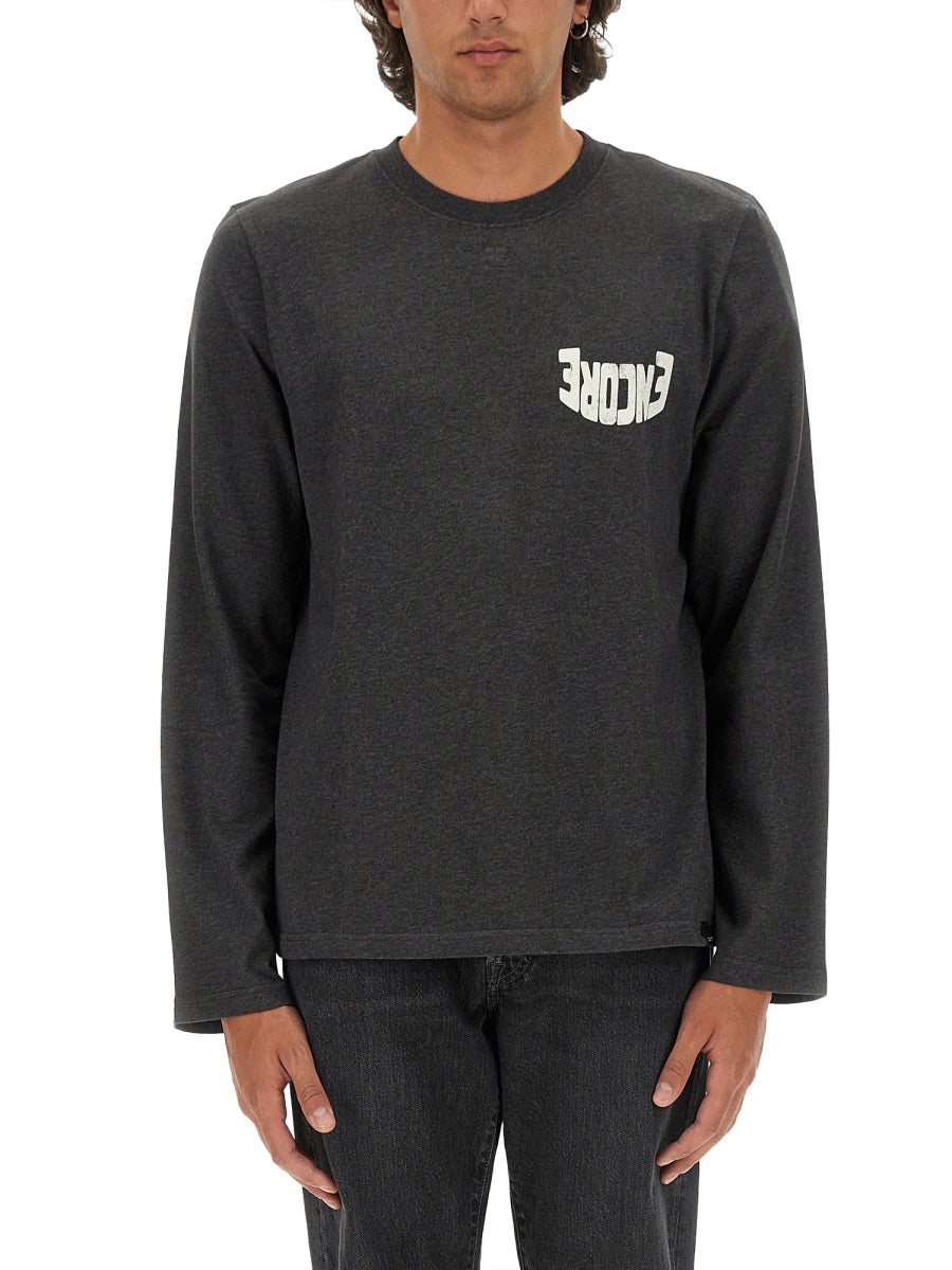 CourrèGes Logo-Printed Cotton T-shirt — Black, view 3