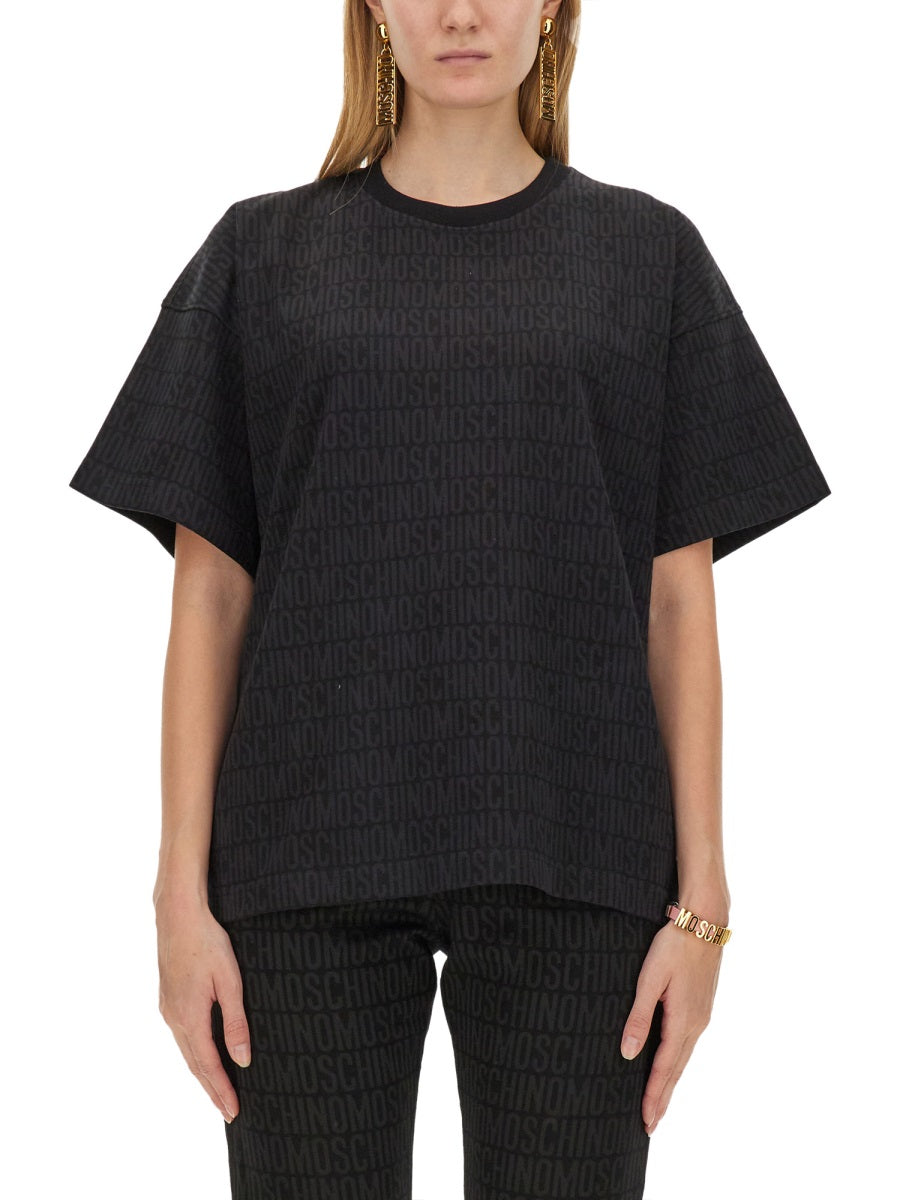 Moschino Logo-Printed Cotton T-Shirt — Black, view 3