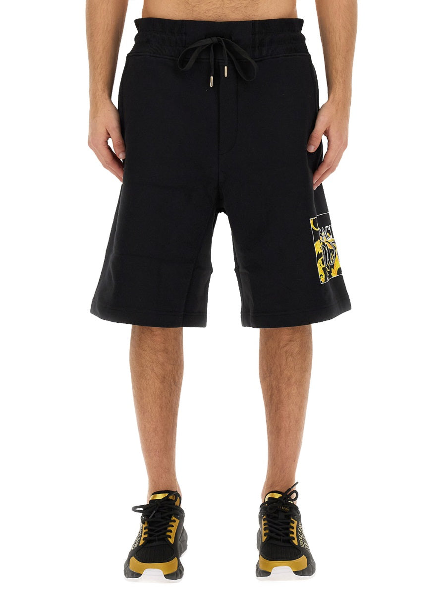 Versace Jeans Couture Logo-Embroidered Cotton Bermuda Shorts — Black, view 2