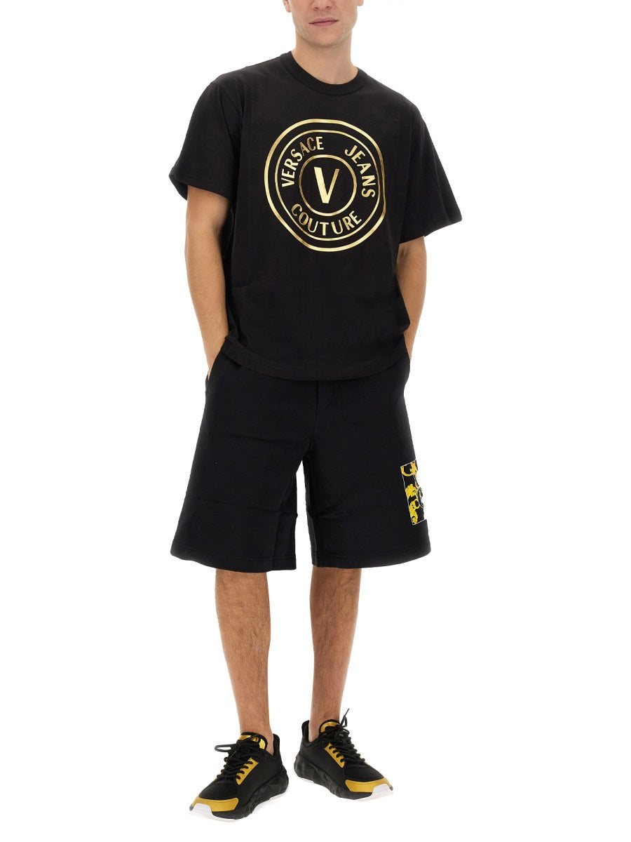 Versace Jeans Couture Logo-Embroidered Cotton Bermuda Shorts — Black, view 3