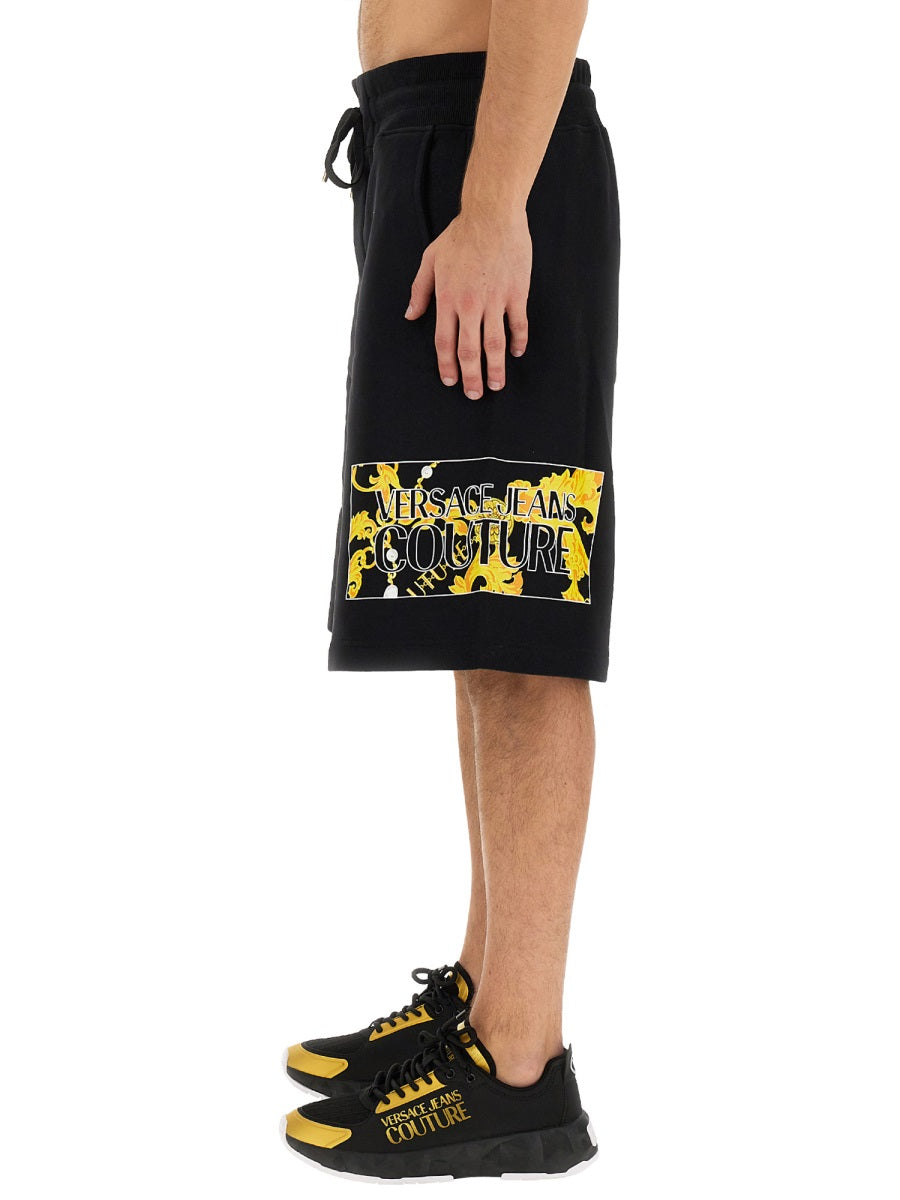 Versace Jeans Couture Logo-Embroidered Cotton Bermuda Shorts — Black, view 4