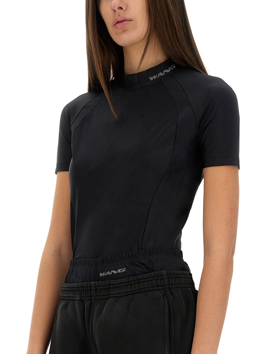 Alexanderwang.T Logo-Embroidered Nylon T-Shirt — Black, view 2