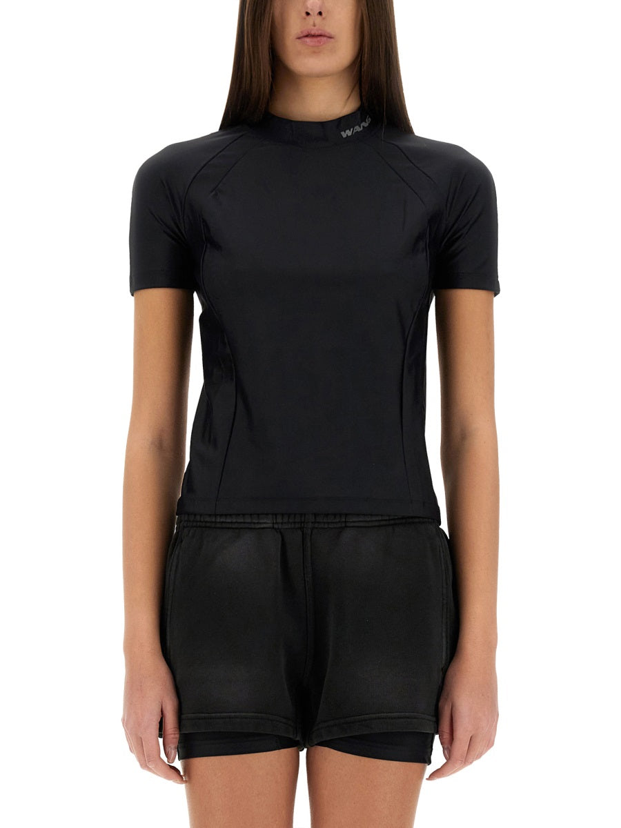 Alexanderwang.T Logo-Embroidered Nylon T-Shirt — Black, view 3