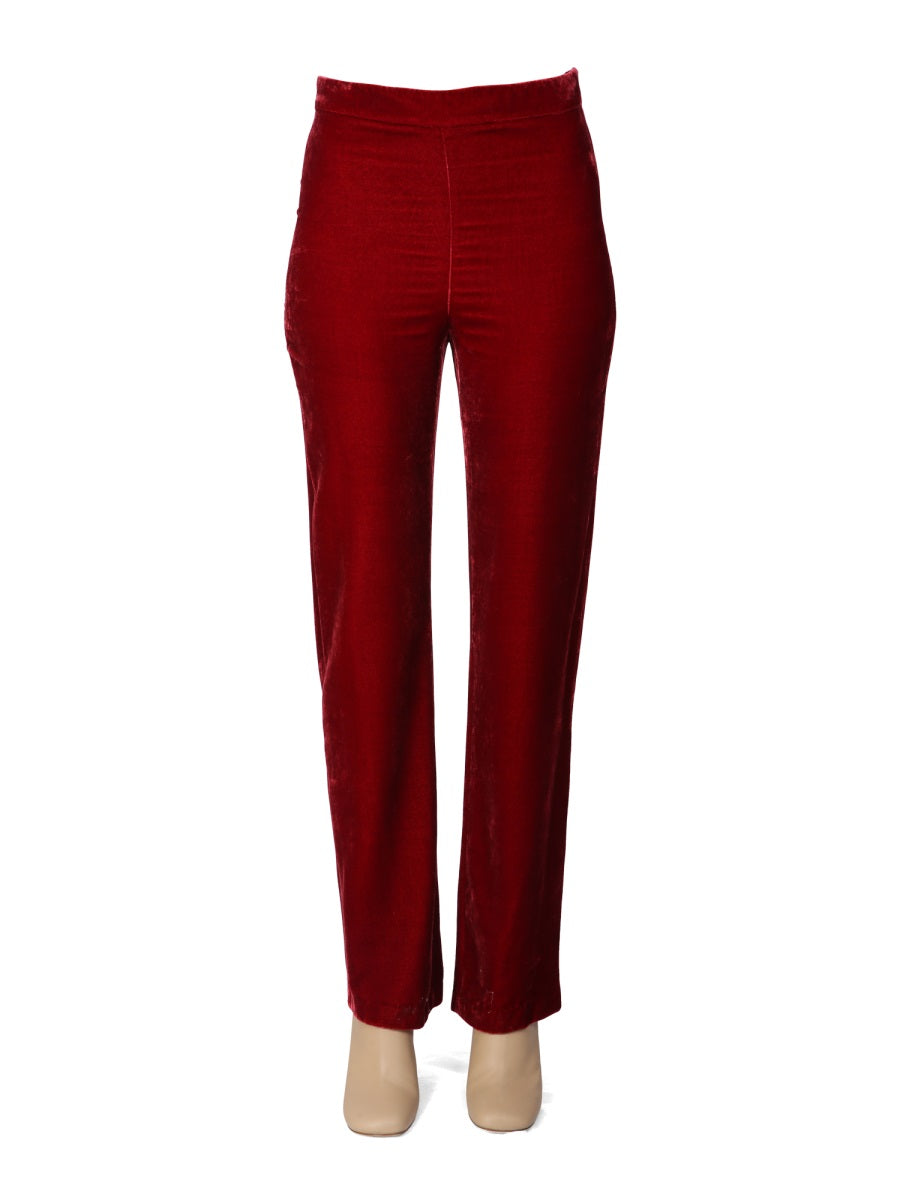 Boutique Moschino Panne Velvet Trousers — Red, view 2