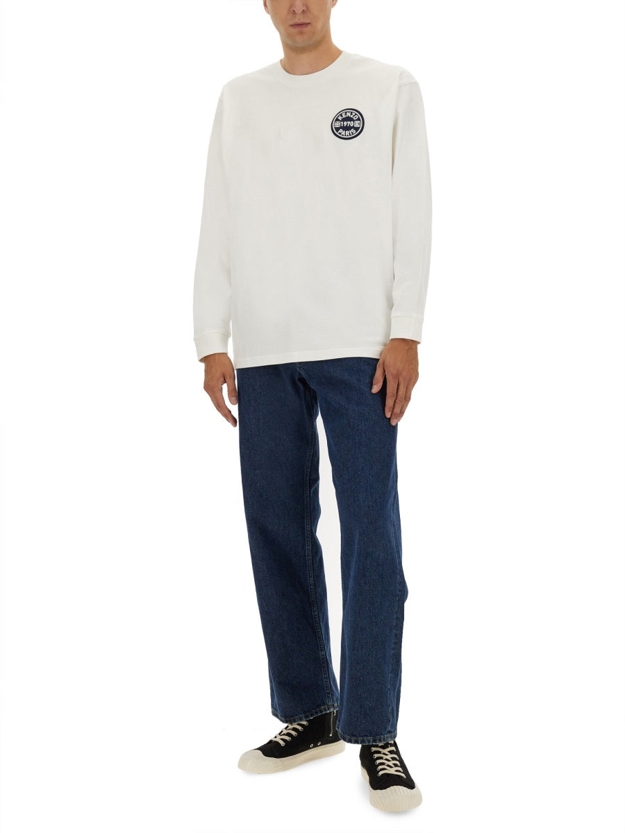 Kenzo Long-Sleeved Cotton T-Shirt — White, view 4