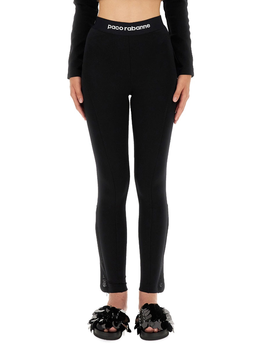 Rabanne Logo-Embroidered Polyamide Trousers — Black, view 2