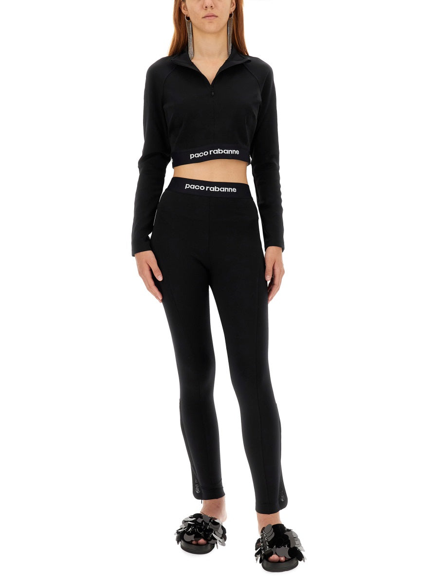 Rabanne Logo-Embroidered Polyamide Trousers — Black, view 3