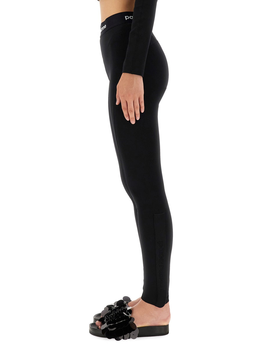 Rabanne Logo-Embroidered Polyamide Trousers — Black, view 4