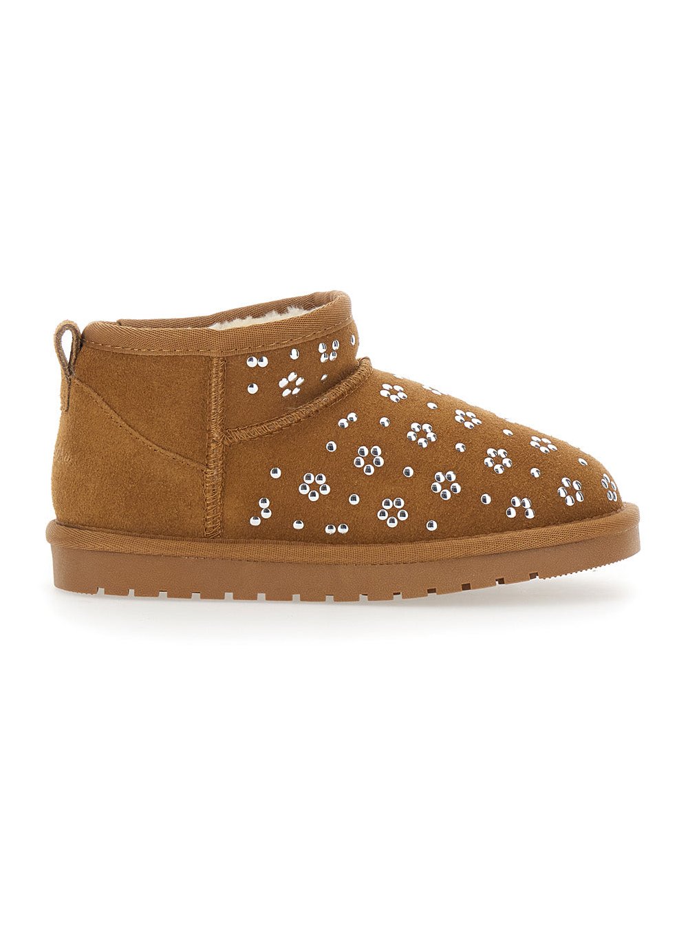 Monnalisa Crystal-Embellished Suede Boot — Beige by Monnalisa