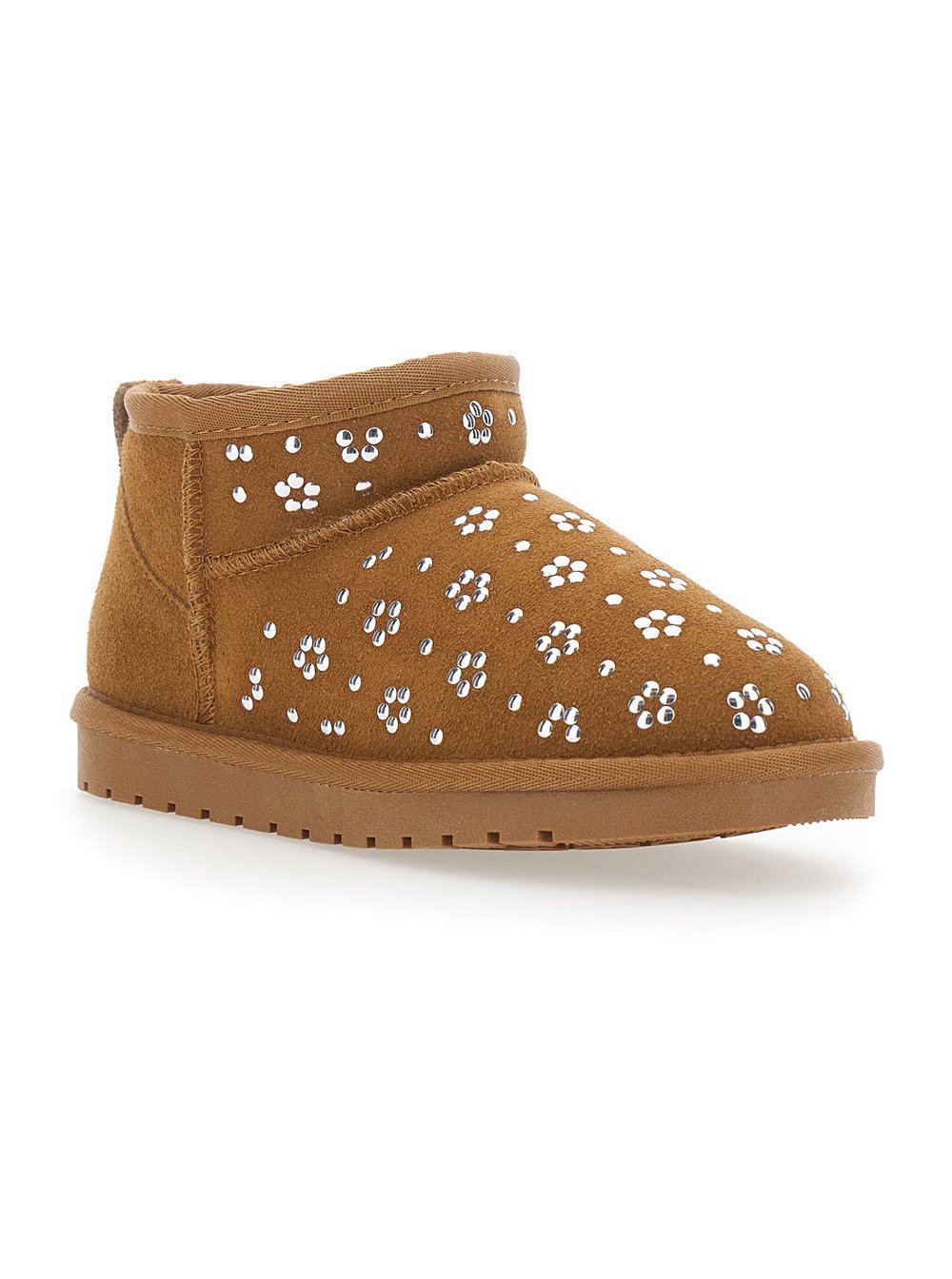 Monnalisa Crystal-Embellished Suede Boot — Beige, view 2