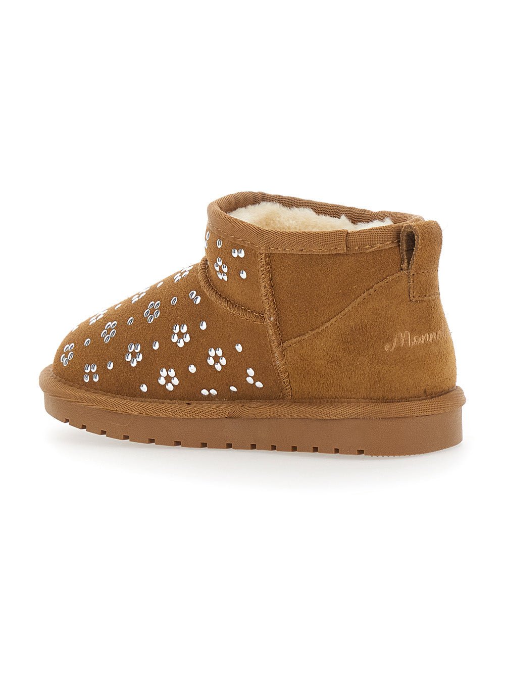 Monnalisa Crystal-Embellished Suede Boot — Beige, view 3