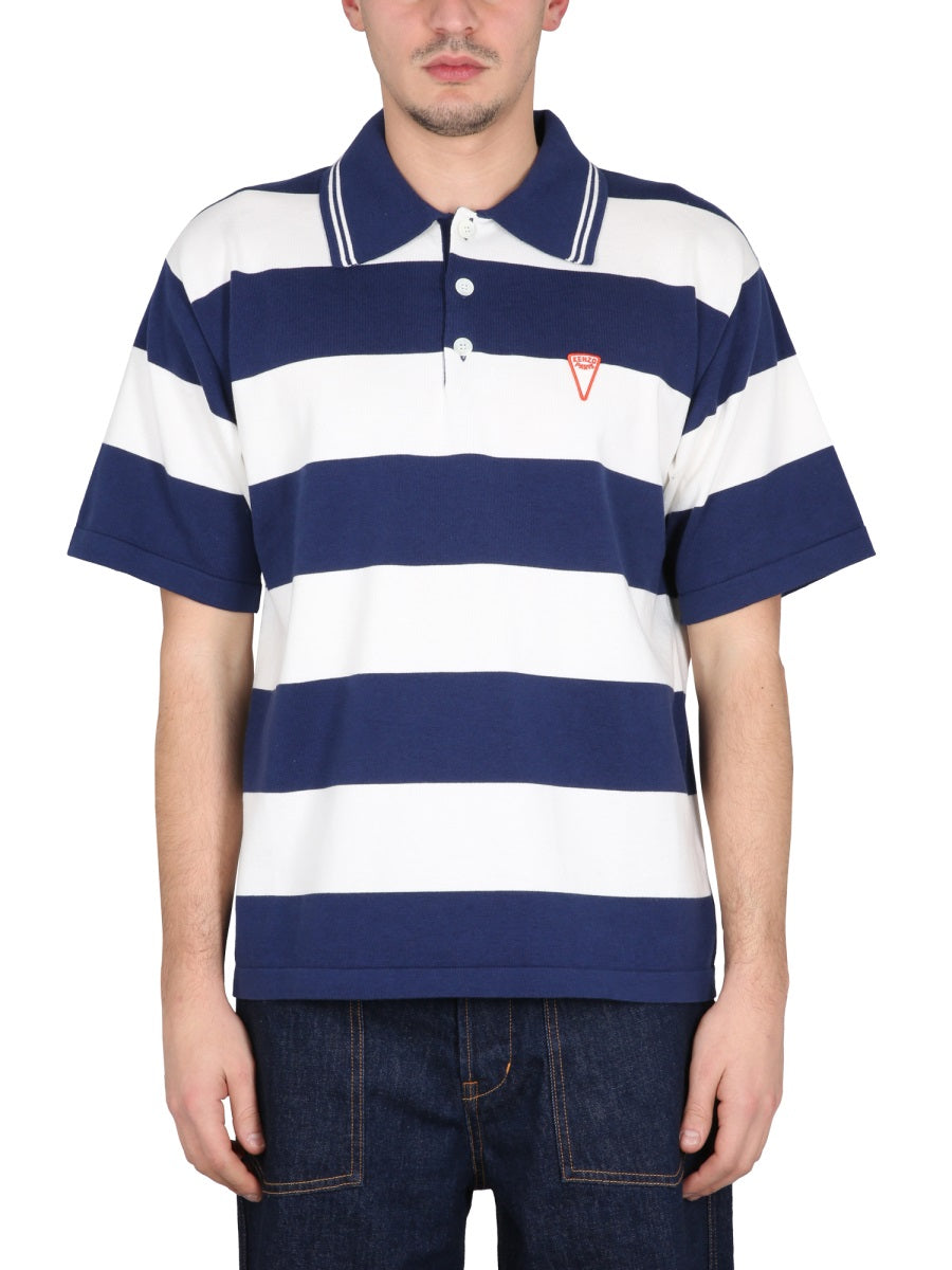 Kenzo Nautical Striped Polo Shirt — Blue, view 2