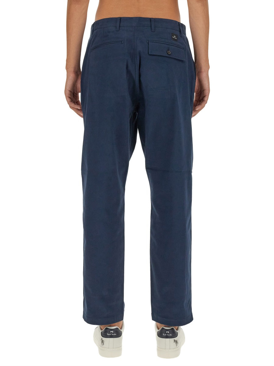 Ps Paul Smith Loose Fit Cotton Trousers — Blue by Ps Paul Smith