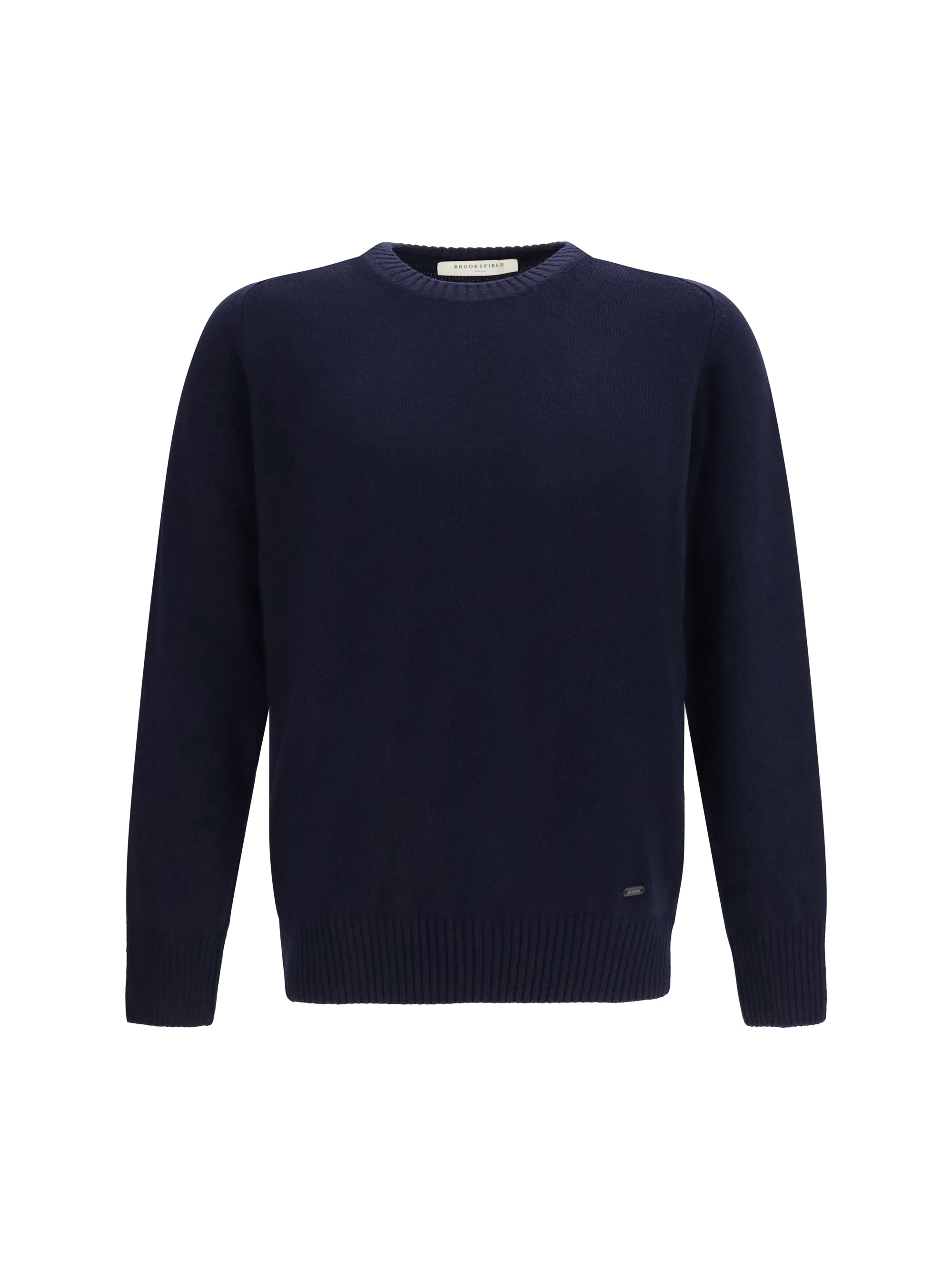 Brooksfield Fleece Wool Crewneck Sweater — Navy, view 3