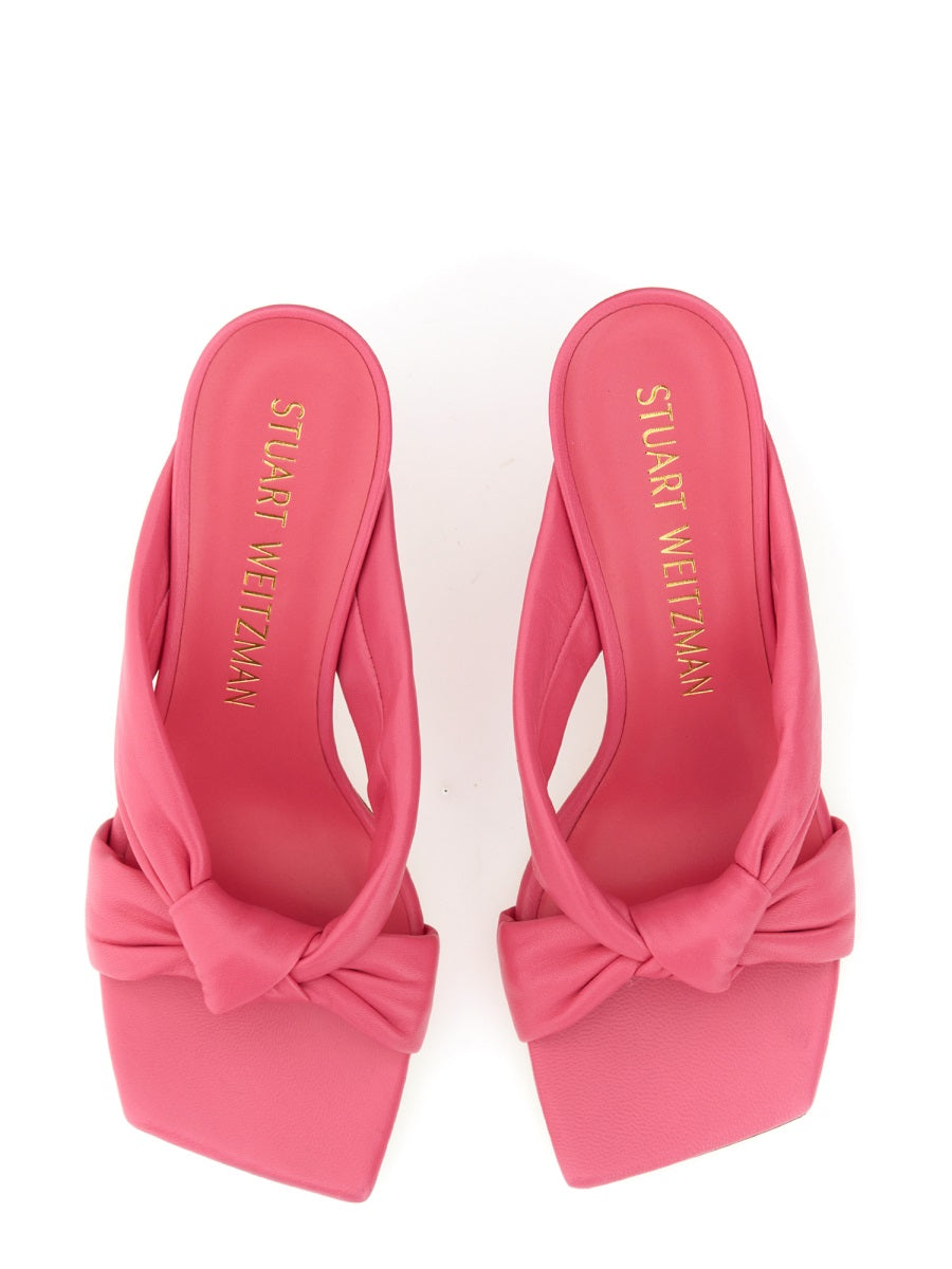 Stuart Weitzman Bow Leather Heel — Fuchsia, view 4