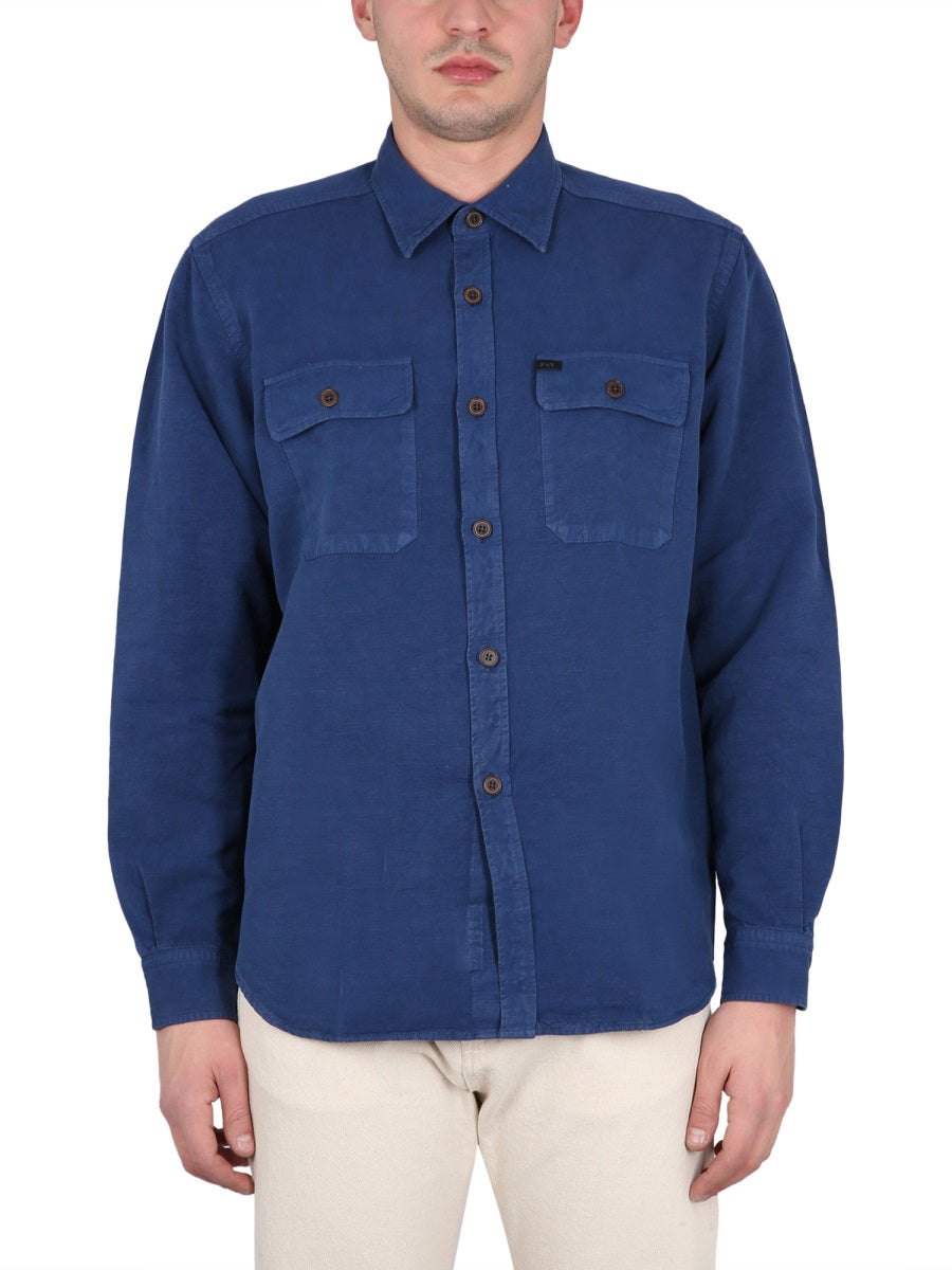 Fay Cotton-Linen Blend Shirt — Blue, view 2