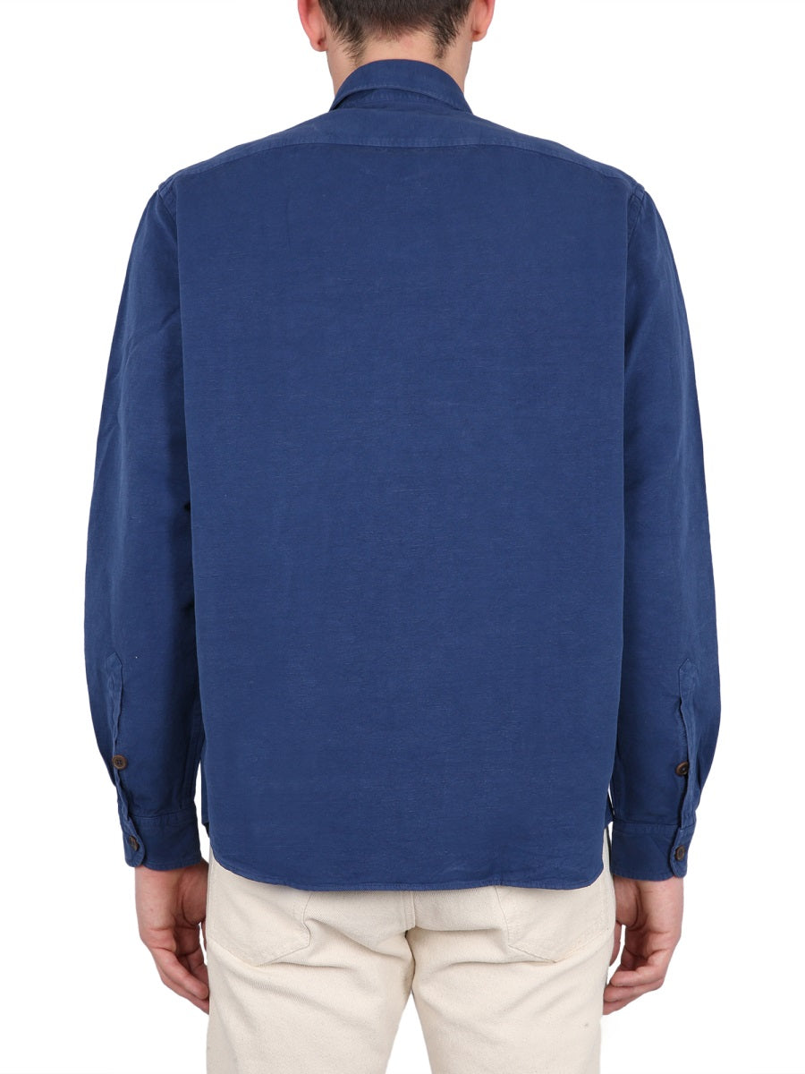 Fay Cotton-Linen Blend Shirt — Blue, view 3